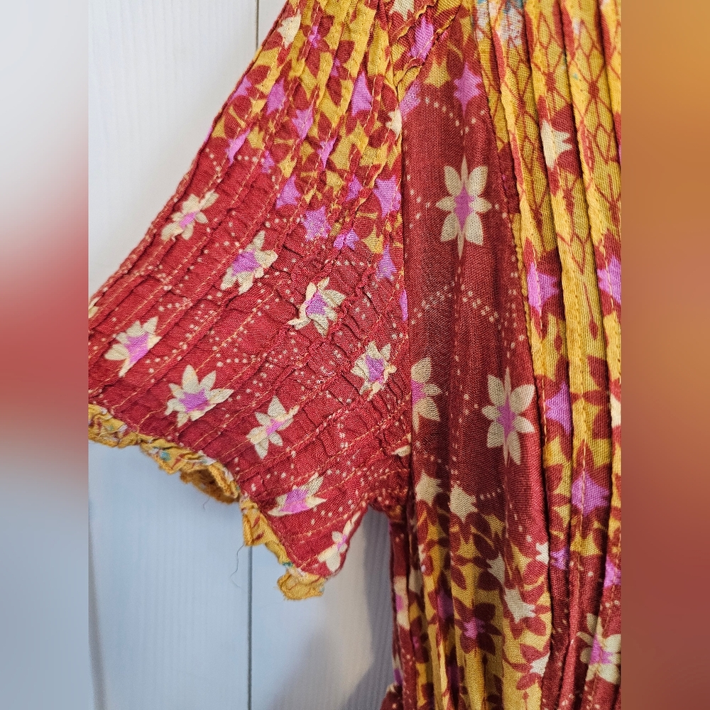 Free People Red and Yellow Patterned Midi Dress - Picture 7 of 10